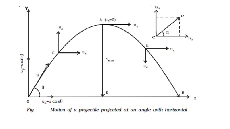 Motion of a projectile projected at an angle with the horizontal (oblique projection)