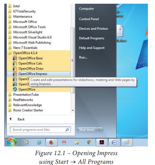 Parts of the Main Impress window - OpenOffice presentation