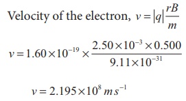 Velocity of the electron, v = |q| rB/m