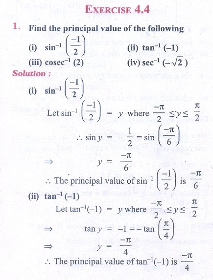 Exercise 44 Inverse Trigonometric Functions Problem Questions With
